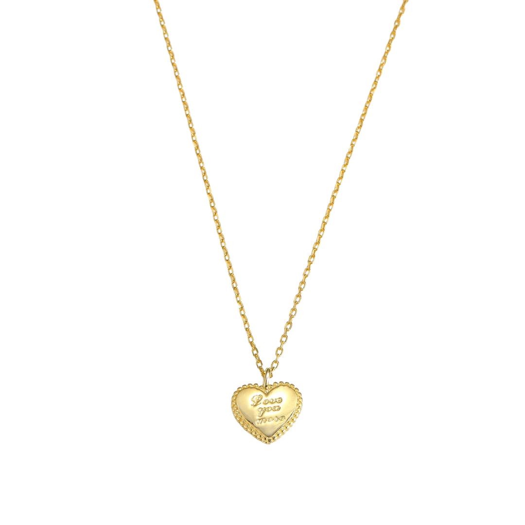 Collier dorĂ© avec pendentif cĆur gravĂ© âLove You Moreâ â IdĂ©es cadeau femme, collier Love You More Love Local Jewelry, koolkado