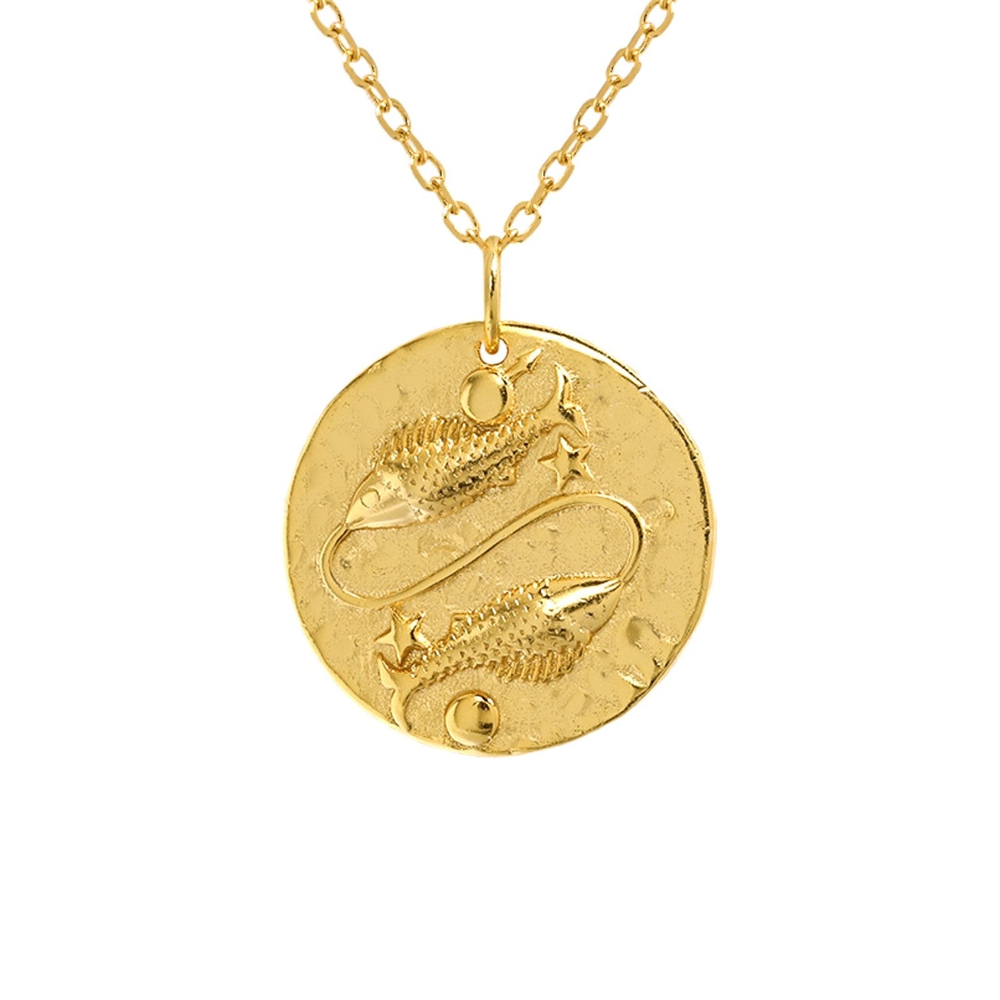 Collier doré avec pendentif signe astrologique Poissons en relief, plaqué or. Idée cadeau femme.