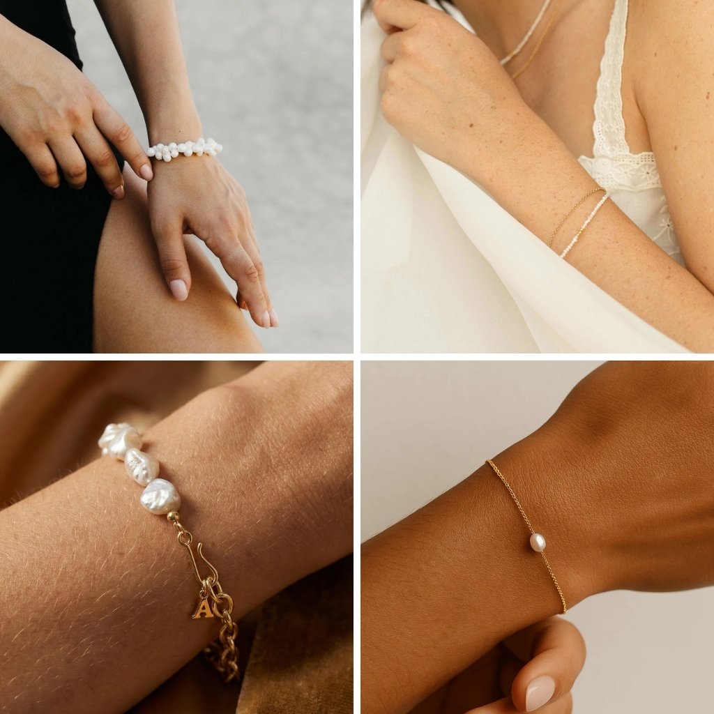 Sélection de bracelets élégants avec perles d'eau douce, charmes queue de baleine et motifs bleus nacrés, idée cadeau femme idéale pour un anniversaire ou un souvenir de vacances – KoolKado