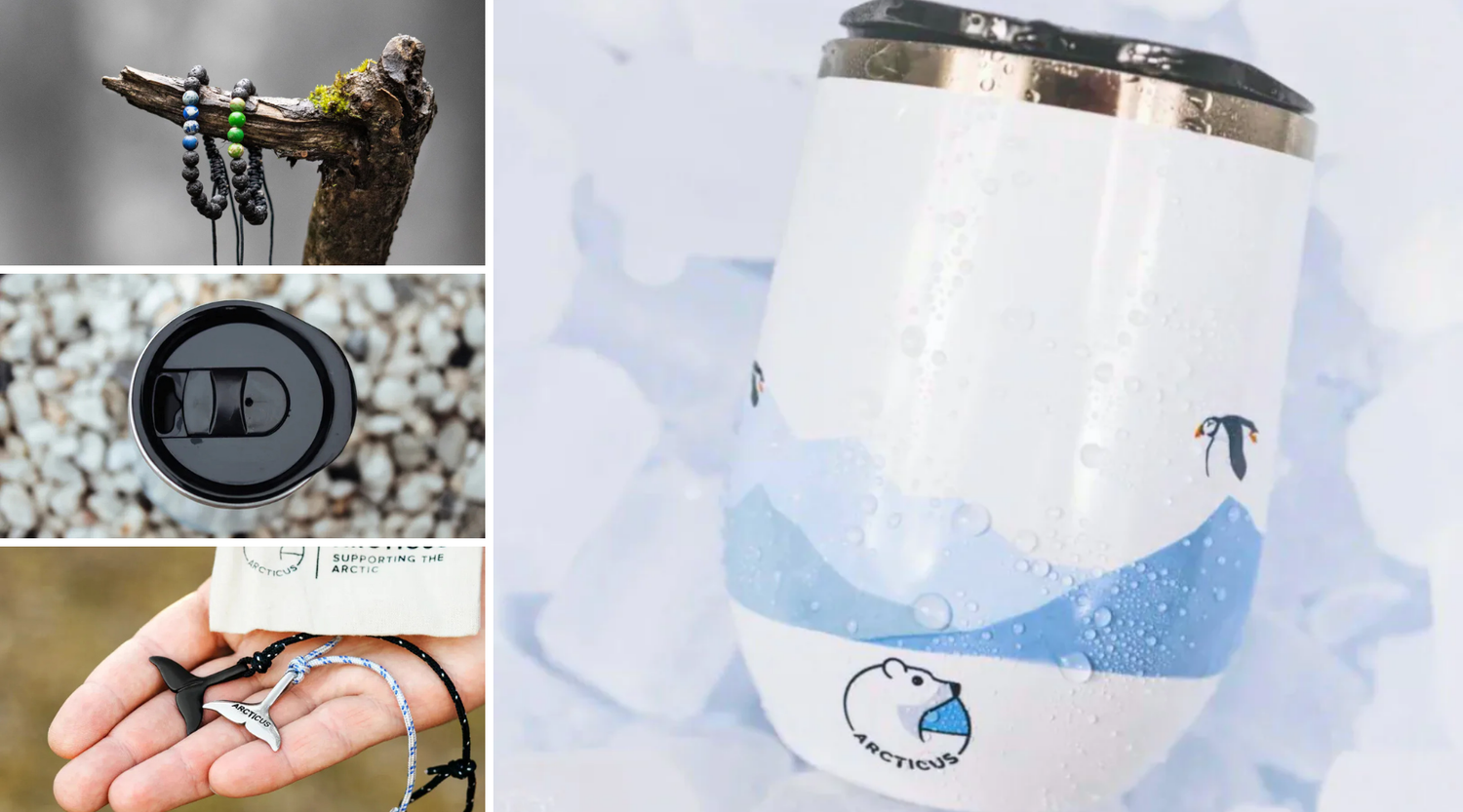 Gourde isotherme blanche aux motifs de manchots et ours polaire avec bracelets coordonnés à breloque queue de baleine, idée cadeau engagée idéale pour les amoureux de la nature et de l'océan – KoolKado