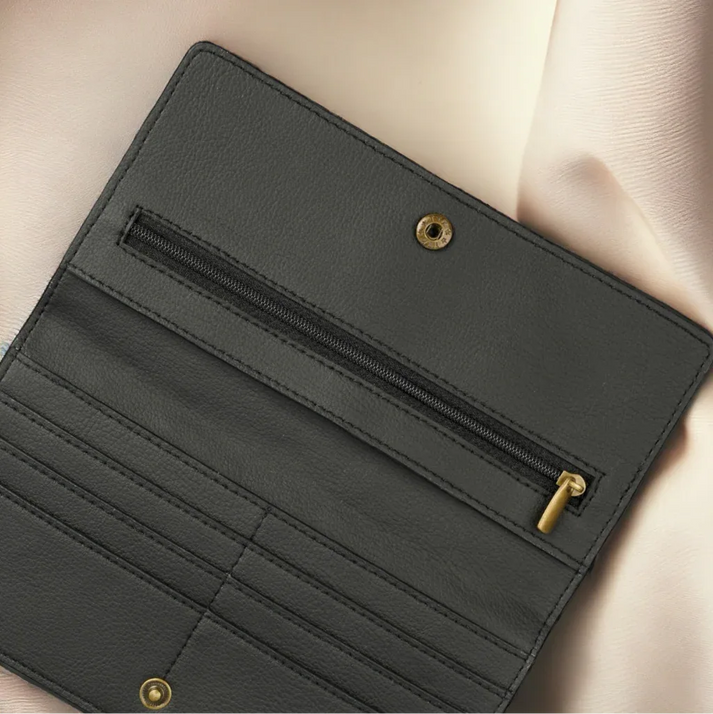 Intérieur du portefeuille ultra-plat avec rangements cartes en cuir de cactus végétal, idée cadeau femme pratique et durable – Koolkado