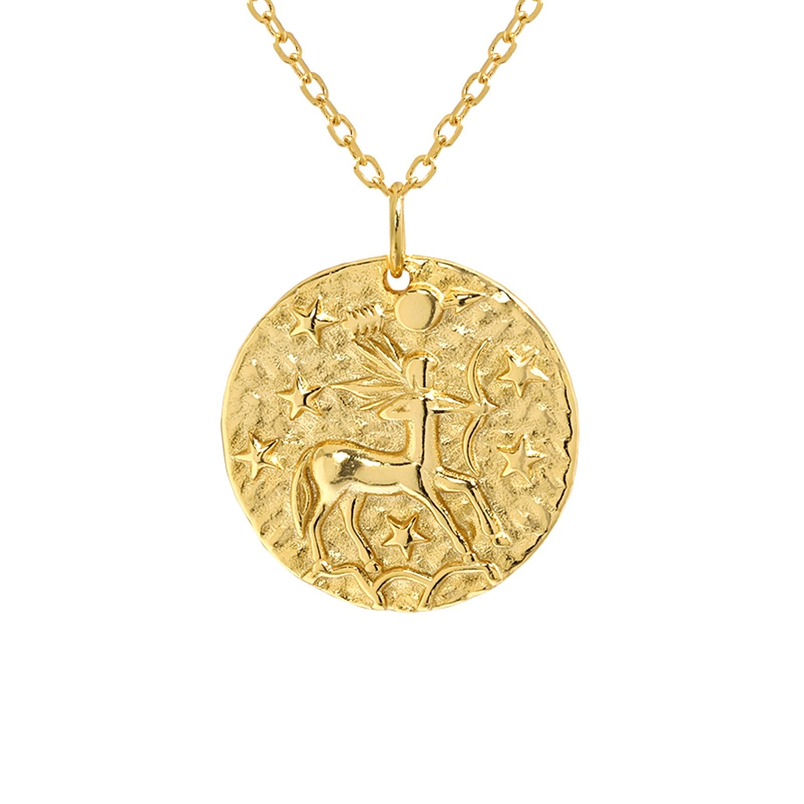 Collier Sagittaire en plaqué or 18 carats, symbole d’aventure et d’optimisme. Bijou léger et hypoallergénique, parfait pour un cadeau raffiné et personnalisé. Livraison rapide. Idée cadeau femme.