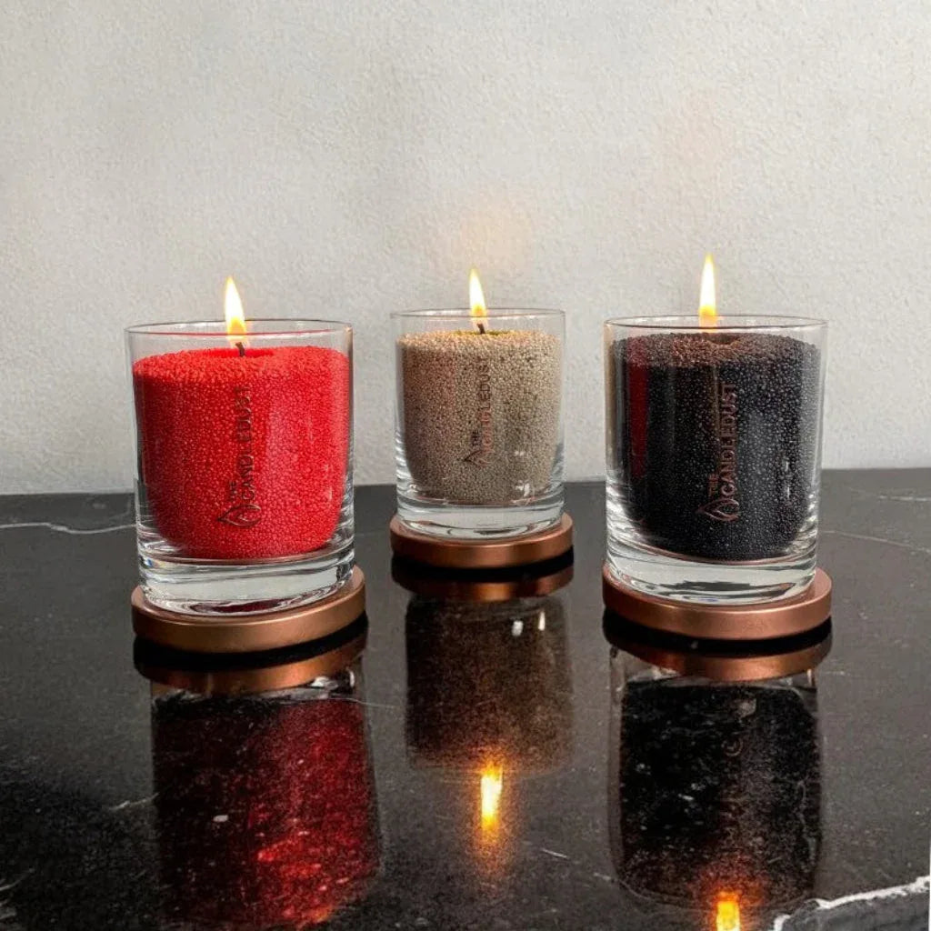 Bougies décoratives sans parfum en verre, design épuré et couleurs minérales – idée cadeau maison élégante et intemporelle, prête à offrir – KoolKado