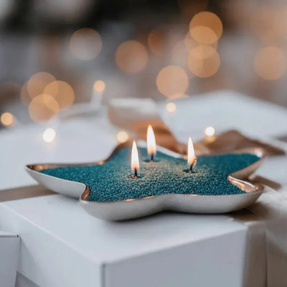 Bougies de rituel parfumé disposées en forme d’étoile dans une ambiance douce, idée cadeau poétique pour créer une atmosphère apaisante – KoolKado
