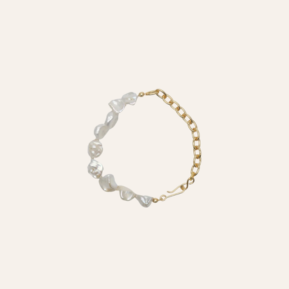 Bracelet Ress bi-matière avec perles de culture baroques et chaîne plaquée or 24 carats, bijou artisanal mixte au chic équilibré, idée cadeau élégante – KoolKado