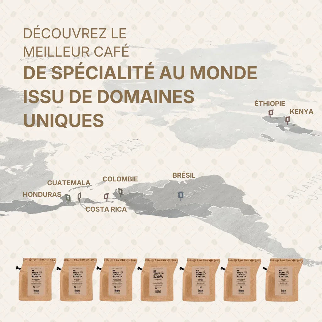 Carte des origines des cafés de spécialité inclus dans un coffret café nomade, idée cadeau raffinée prête à offrir – KoolKado
