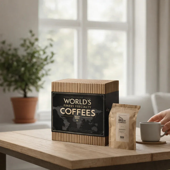 Coffret café World’s Finest Coffees avec café de spécialité prêt à offrir, idée cadeau dégustation élégante et rassurante – KoolKado
