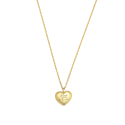 Collier doré avec pendentif cœur gravé “Love You More” – Idées cadeau femme, collier Love You More Love Local Jewelry, koolkado