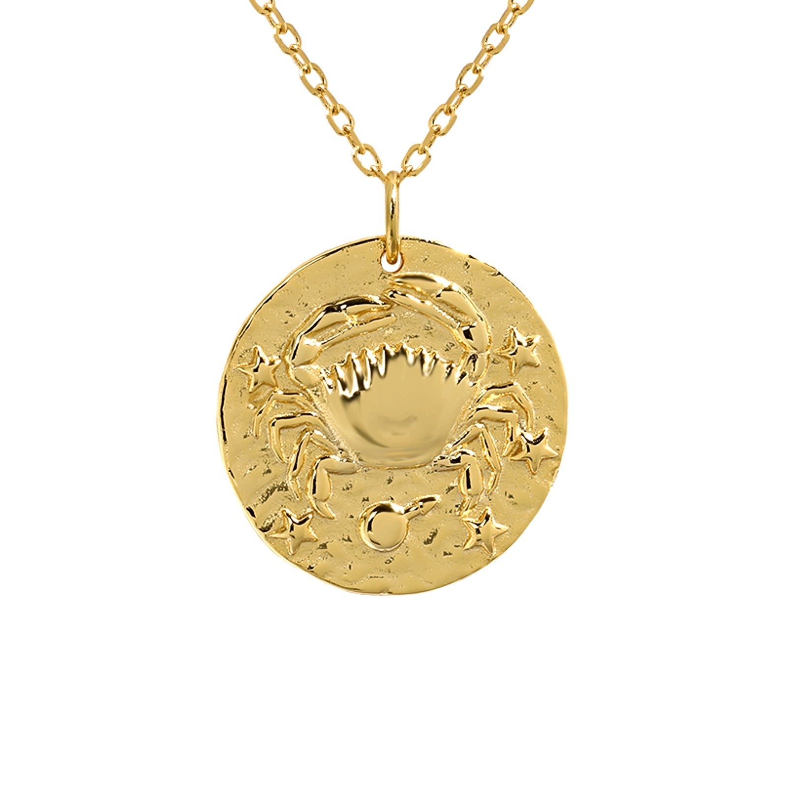 Collier doré avec pendentif signe astrologique Cancer en relief, bijou raffiné. Idée cadeau femme ou ado.