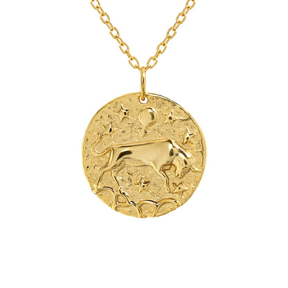 Collier doré avec pendentif signe Taureau, finition brillante et design céleste. Idée cadeau femme ou ado.