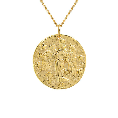 Collier doré avec pendentif signe astrologique Vierge en relief, finition brillante. Idée cadeau femme ou ado.