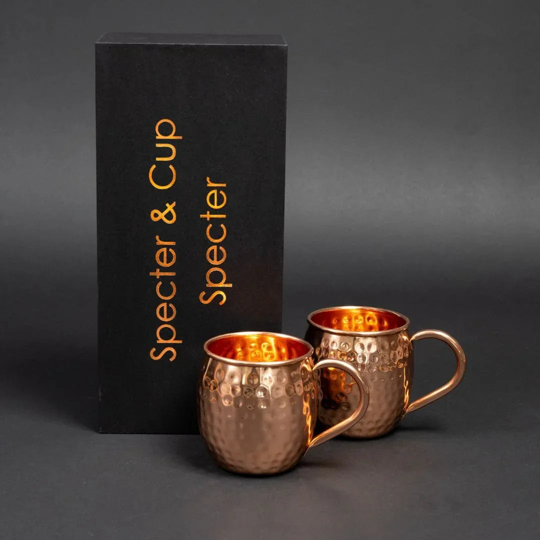 Coffret duo de mugs Moscow Mule en cuivre pur martelé avec boîte Specter & Cup – idée cadeau élégante et prête à offrir – KoolKado
