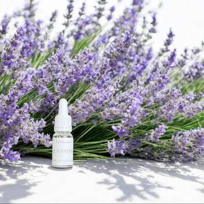 Huile parfumée d’intérieur à la lavande présentée avec des fleurs de lavande, idée cadeau idéale pour créer une ambiance apaisante et sereine – KoolKado