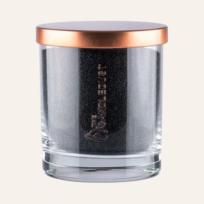 Idées cadeaux bougie décorative sable noir Candledust en verre, idéale pour une décoration de maison élégante et contemporaine.