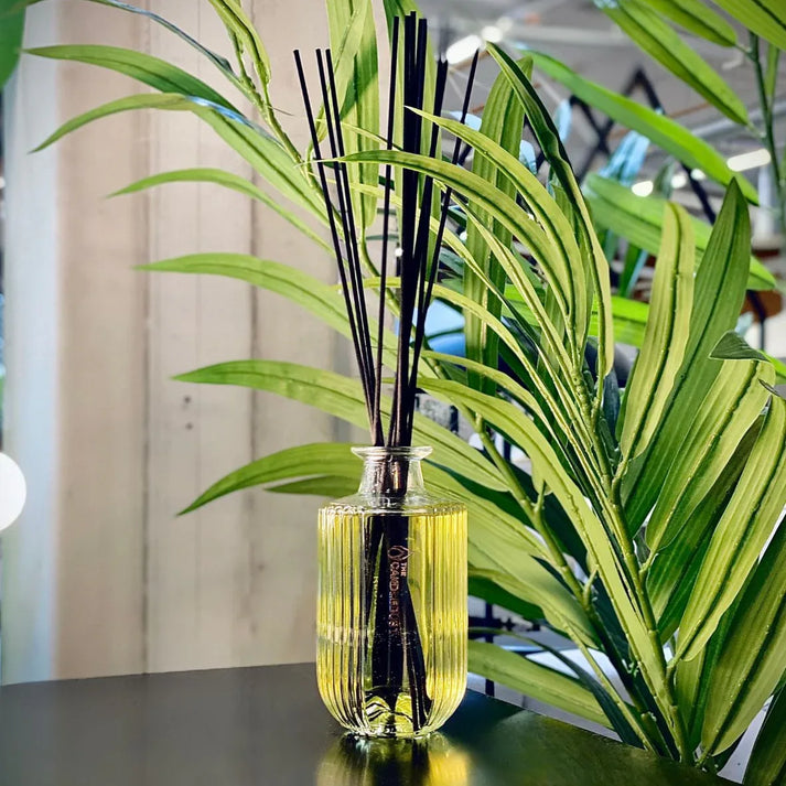 Idées cadeaux raffinées avec diffuseur de parfum d’intérieur et bâtonnets noirs, idéal pour offrir un objet durable et décoratif.