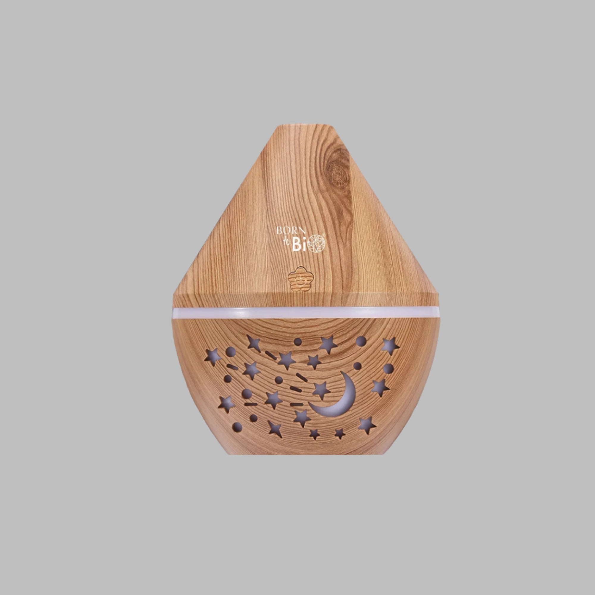 Idées cadeaux pour adulte – diffuseur d’aromathérapie en bois clair avec motifs lune et étoiles, parfait pour la détente et la décoration intérieure. Koolkado