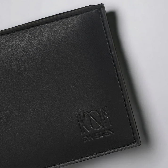 Intérieur du portefeuille classique RFID noir en cuir végétal de pomme, rangements cartes visibles, idée cadeau élégante et pratique – KoolKado