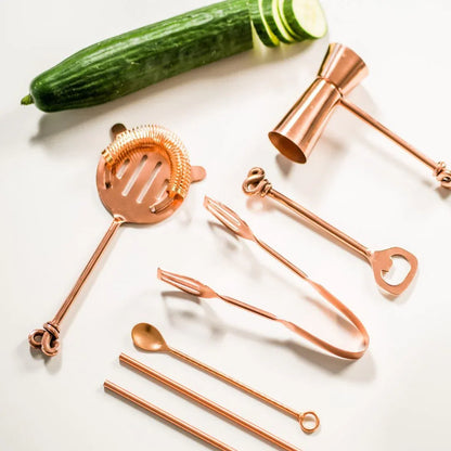 Set complet d’accessoires de cocktail en acier cuivré présenté ensemble, idée cadeau premium pour amateur de réception – KoolKado